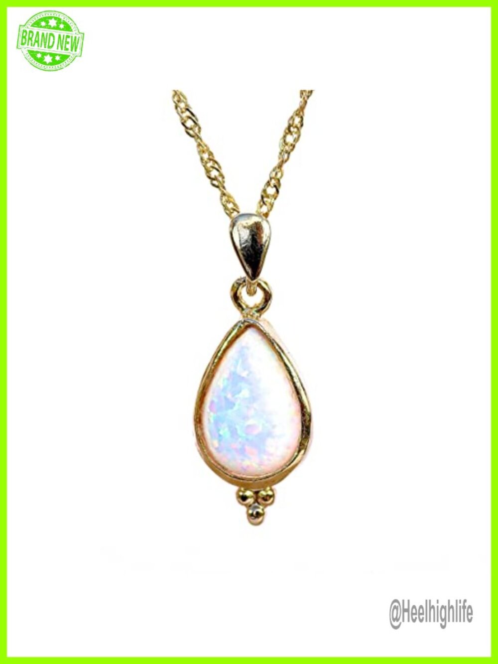 14k Gold Plated Opal Teardrop Pendant Necklace for Women